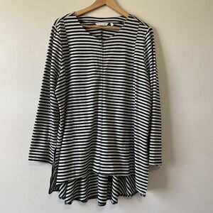 Soft Surroundings Calista Full Zip Tunic Top 1X Striped Back White Peplum Back